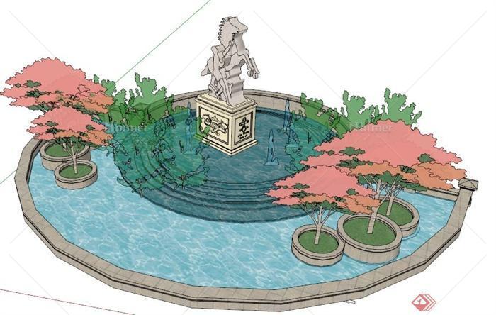 园林景观雕塑景观水池su模型