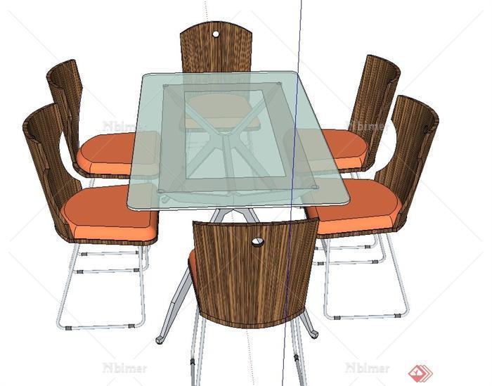 现代某六人方形玻璃餐桌椅设计SU模型