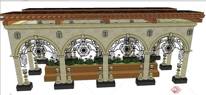园林景观欧式长方形廊架设计SU模型