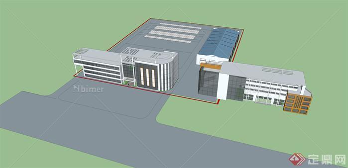 2栋多层建筑+一个厂房建筑设计方案su模型