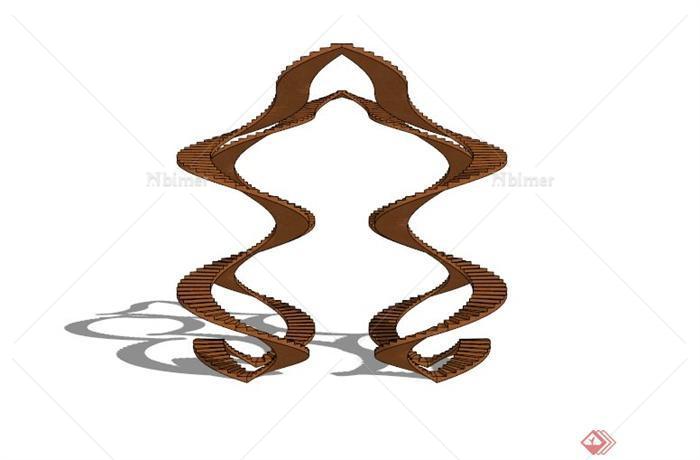 某木质螺旋状抽象雕塑SU模型[原创]