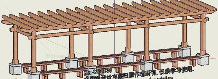 3个sketchup 园林廊架模型