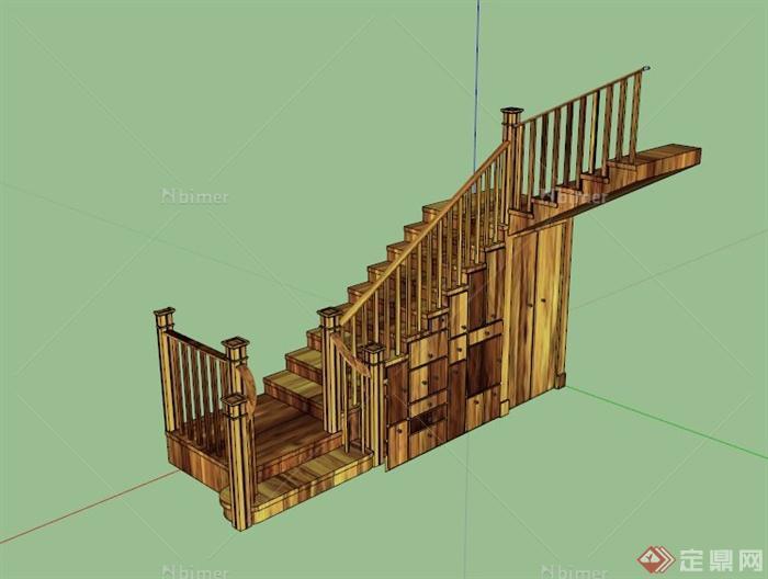 室内储物木楼梯设计SU模型[原创]
