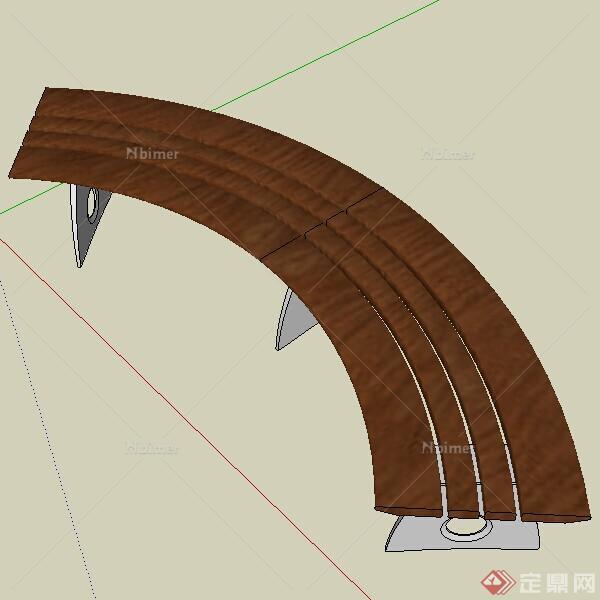 一个三脚弧型钢木凳设计的SU模型