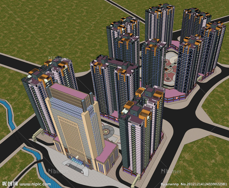 高层住宅小区skp模型图片