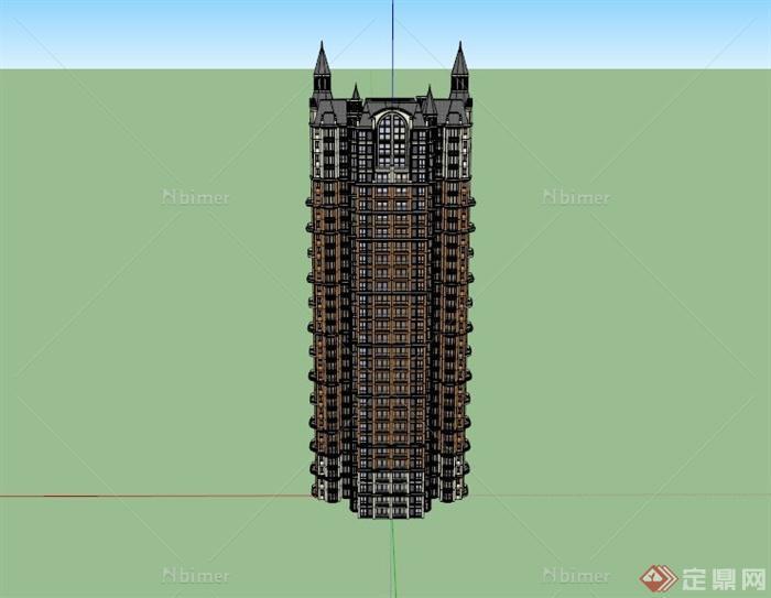 欧式某高层办公楼建筑设计SU模型