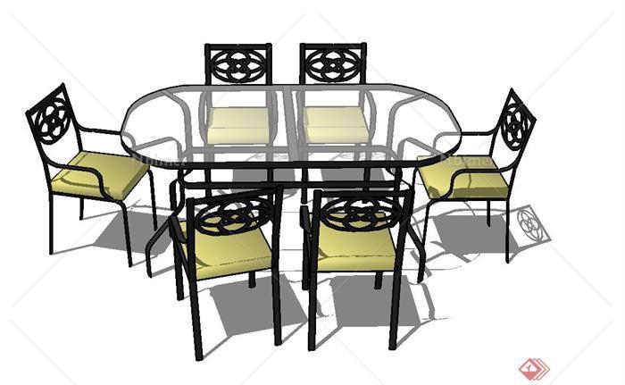 某室内铁艺椭圆形餐桌椅设计SU模型