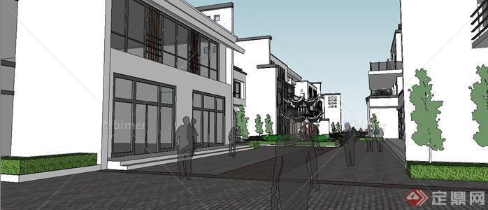 新中式小商业街建筑规划设计SUSketchUp(SU)3D模