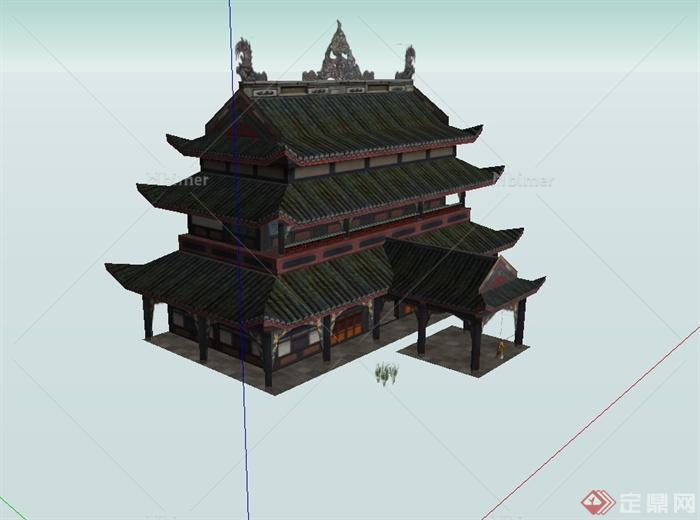 古典中式风格寺庙大殿建筑设计su模型