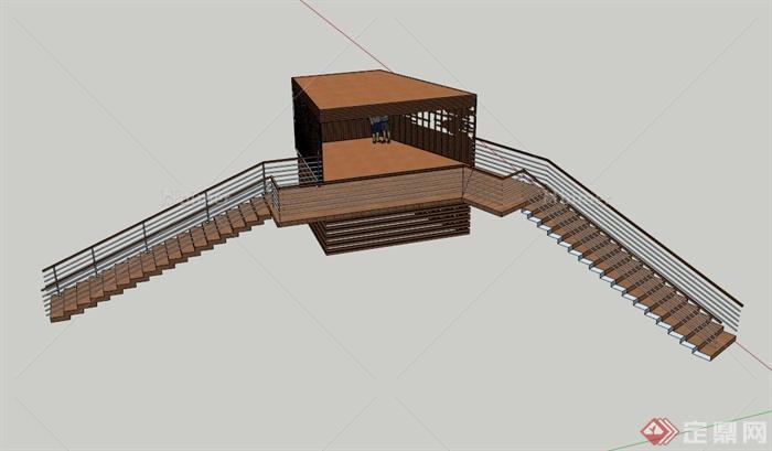 双层带楼梯观景台设计SU模型