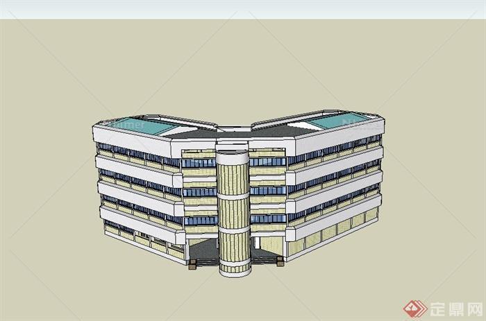 现代某四层转角形办公建筑设计SU模型
