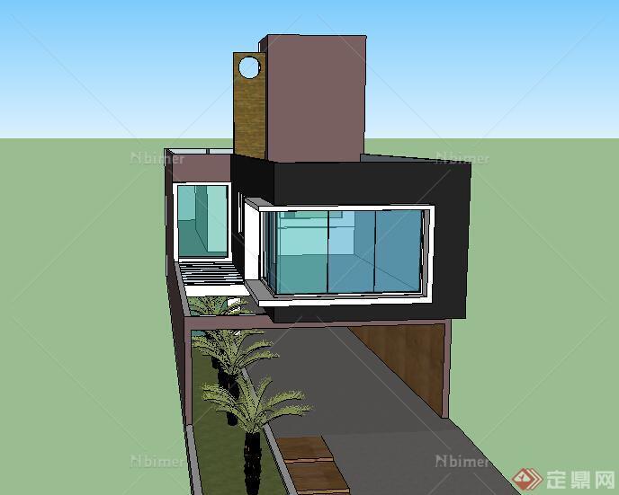 某2层特色小别墅建筑SU模型素材