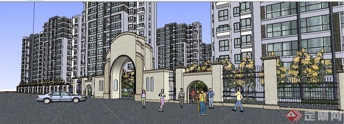 美式风格住宅小区建筑及景观设计su模型[原创]