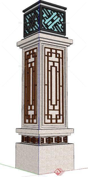 中式风格景观灯柱设计su模型