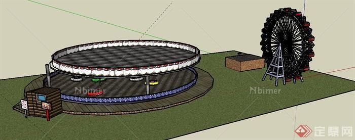现代游乐场摩天轮、蹦蹦车设计SU模型