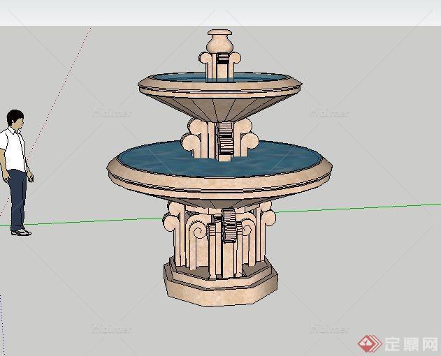 具有厚重风格景观跌水钵SketchUp(SU)3D模型