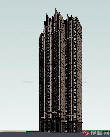 古典风格独栋高层公寓楼建筑设计su模型[原创]