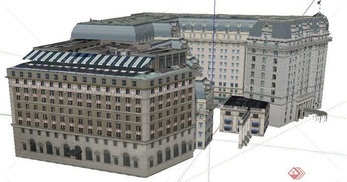 欧式风格星级酒店建筑设计SU模型