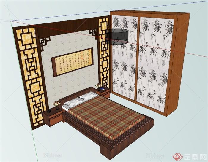 中式卧室家具设计SU模型