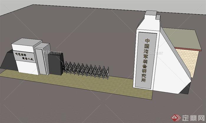 一个研究所大门建筑设计方案su模型