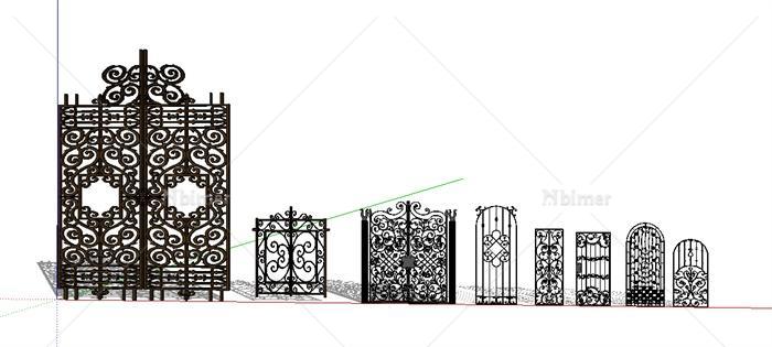 多种不同的围墙铁艺栏杆设计su模型[原创]