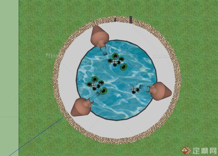 圆形花钵倒水造型水池SU模型