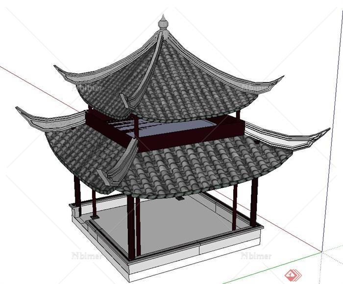 古典中式四角重檐亭设计SU模型