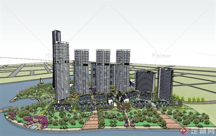 某滨海城市办公住宅综合建筑设计SU模型