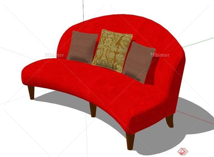 现代红色弧形沙发设计SU模型[原创]