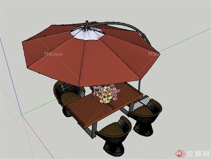室外四人休闲茶桌椅组合设计SU模型