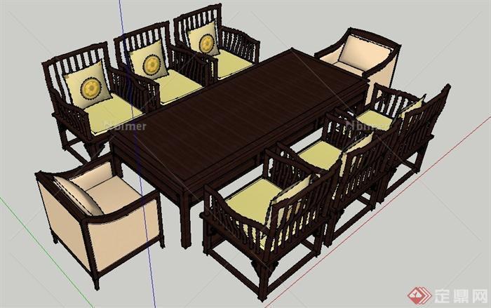 中式会议桌设计SU模型