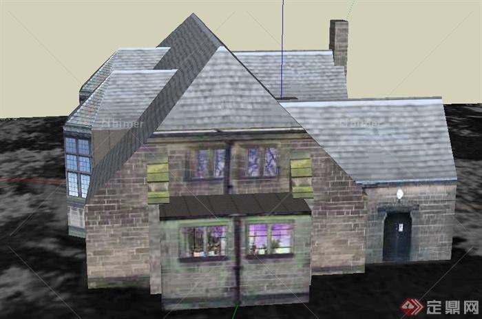 某两层欧式乡村住宅建筑设计SU模型