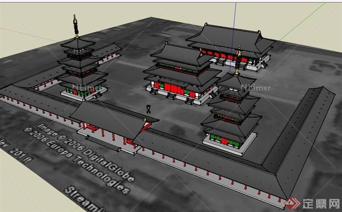 中国古典中式寺庙旅游建筑设计su模型[原创]