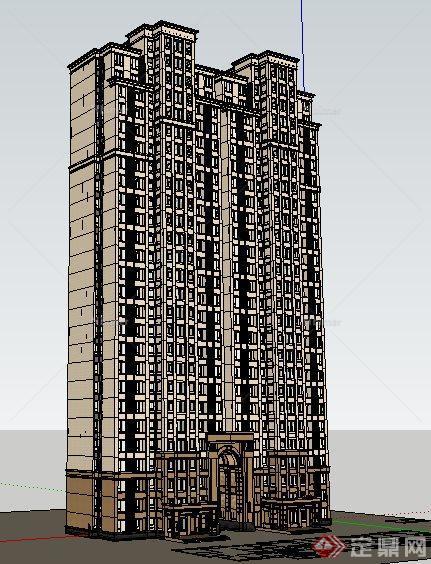 独栋新古典高层住宅楼建筑su模型[原创]