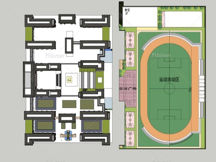 学校规划建筑，现代风格，四层