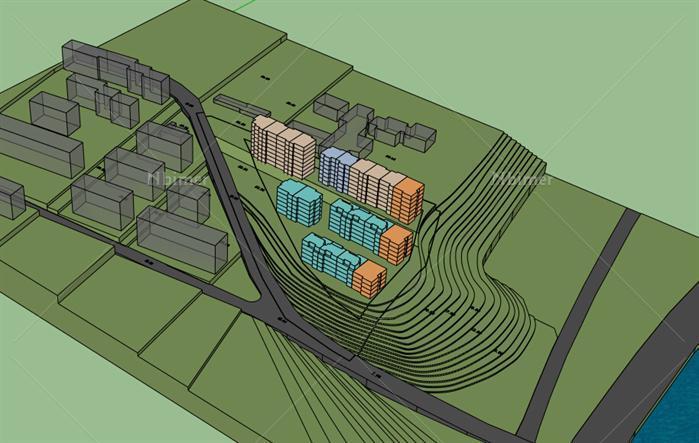 某住宅小区的总体规划地形设计方案su模型