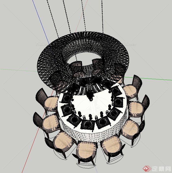 室内十人圆形餐桌椅设计SU模型