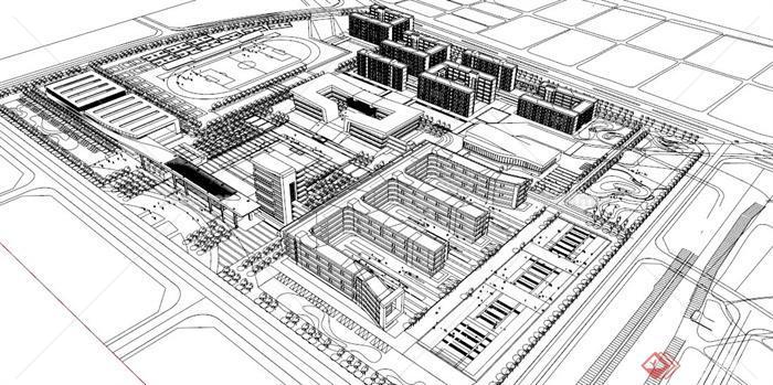 现代建筑风格小学SU模型