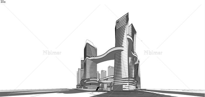 某现代风格CBD商务中心建筑楼群设计su模型[原创