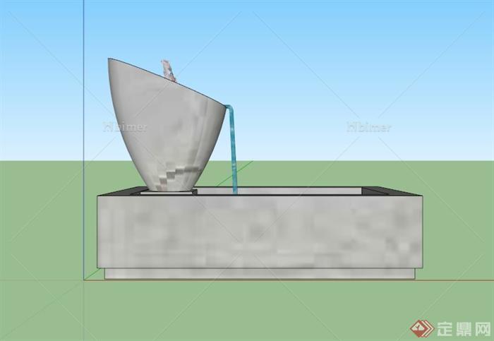 某现代喷水雕塑水池景观SU模型