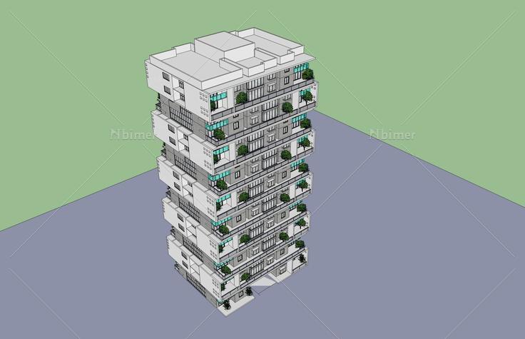 现代高层住宅楼(46841)su模型下载