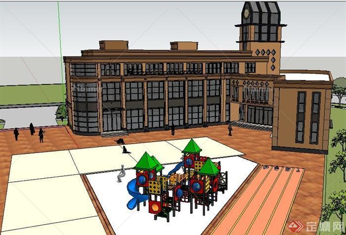 某欧式幼儿园学校建筑设计SU模