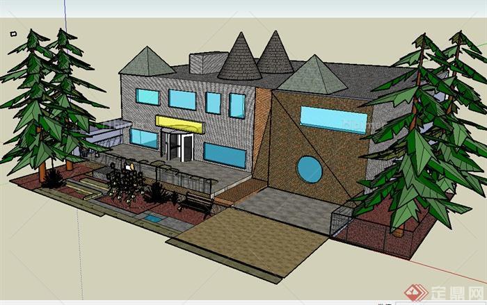 某地现代风格别墅建筑设计SU模型参考