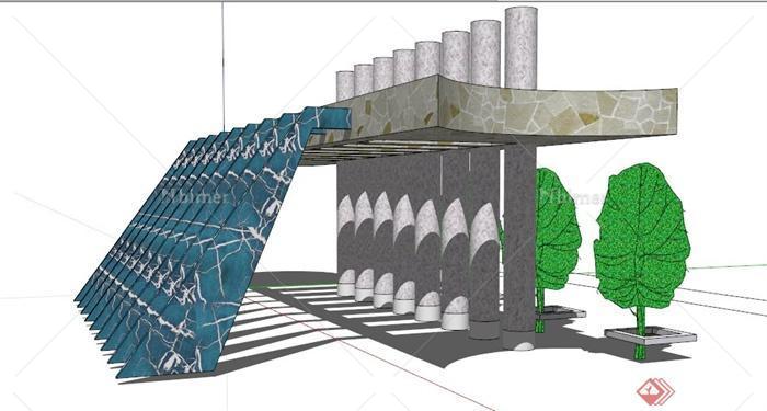 现代简约景观廊架su模型