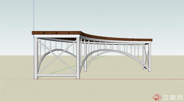 现代弧形木栈道园桥设计SU模型[原创]
