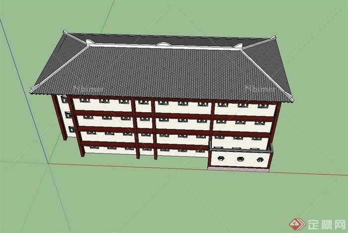 新中式风格学校图书馆设计su模型