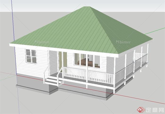 一栋单层住宅建筑设计SU模型（带室内）