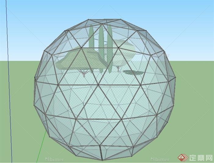 园林景观节点圆形玻璃球设计SU模型