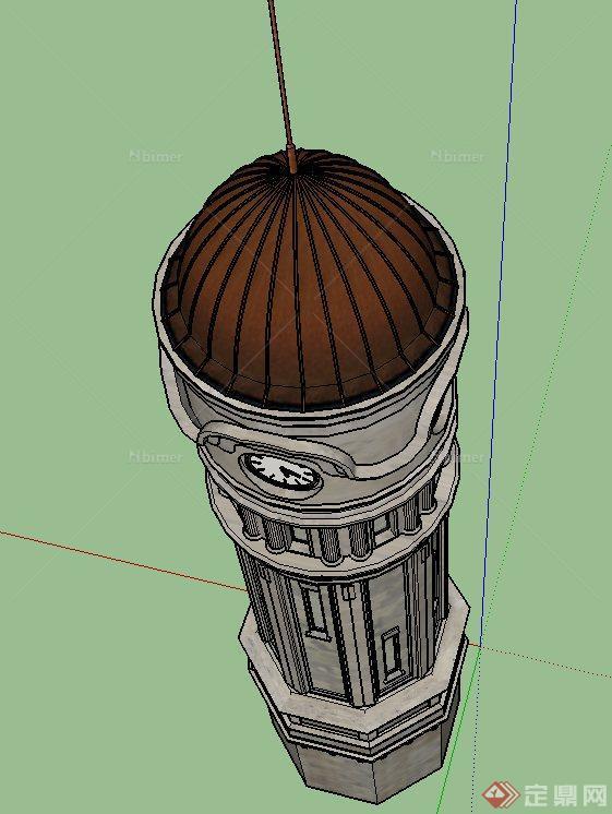某欧式风格圆形钟塔建筑设计SU模型