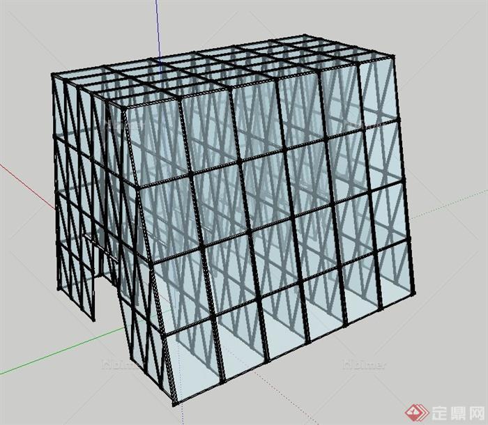 一栋玻璃房建筑设计SU模型